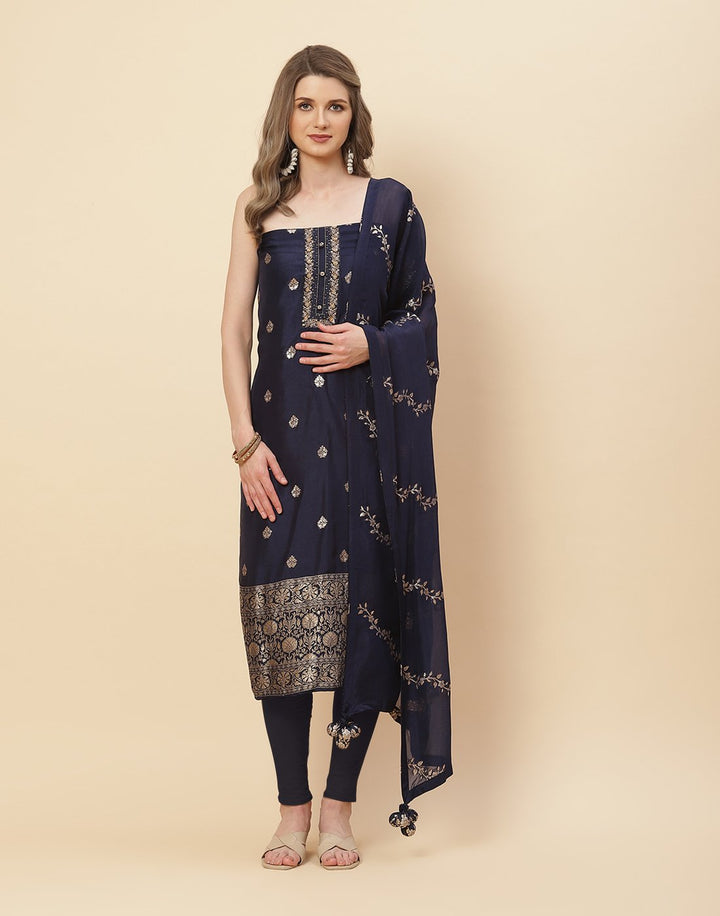 Embroidered Art Handloom Dupion Suit Piece with Chanderi Banarasi Dupatta