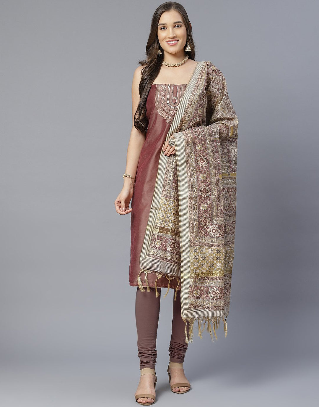 Chanderi Embroidered Suit Piece with fancy dupatta