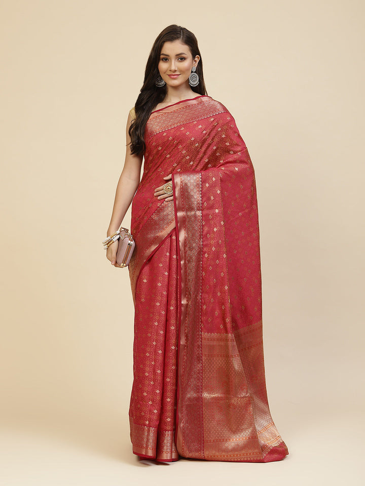 Zari Border Booti Linen Woven Saree