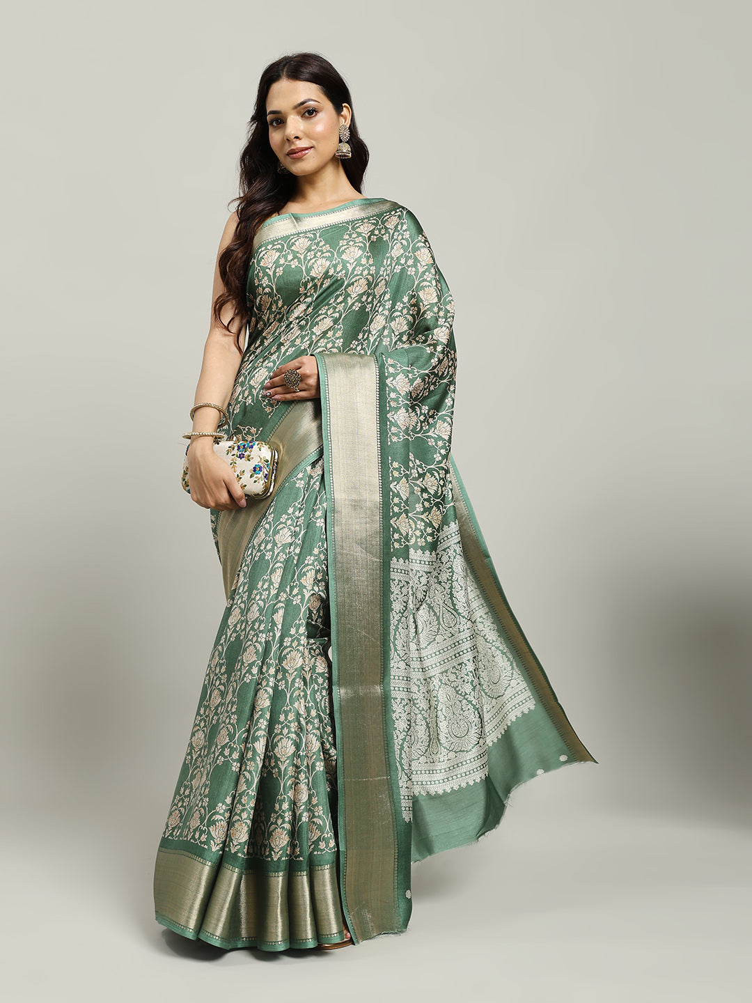 Ajrak Printed Cotton Blend Woven Saree