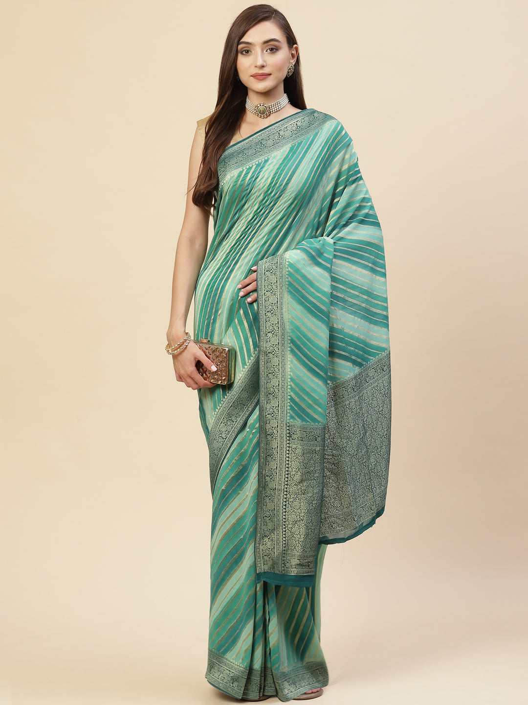 Stripes Zari Jaal Banarasi Plain Saree