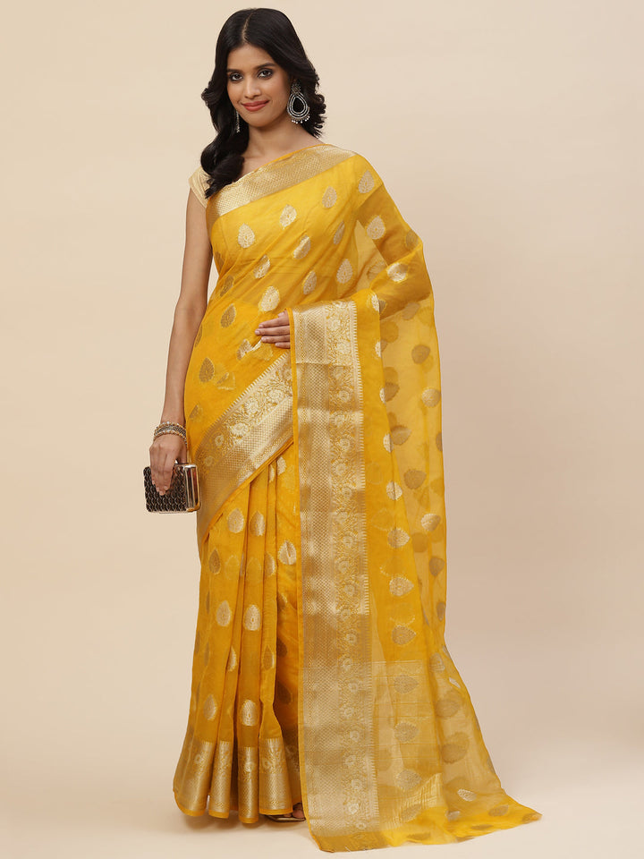 Zari Booti Organza Plain Saree