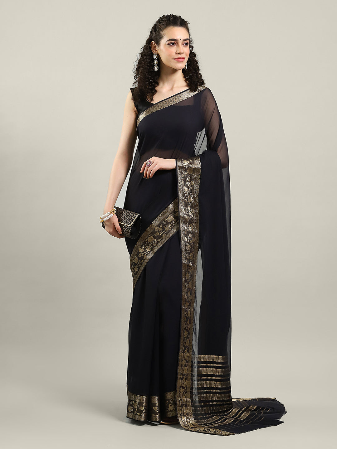 Zari Border Chiffon Woven Saree