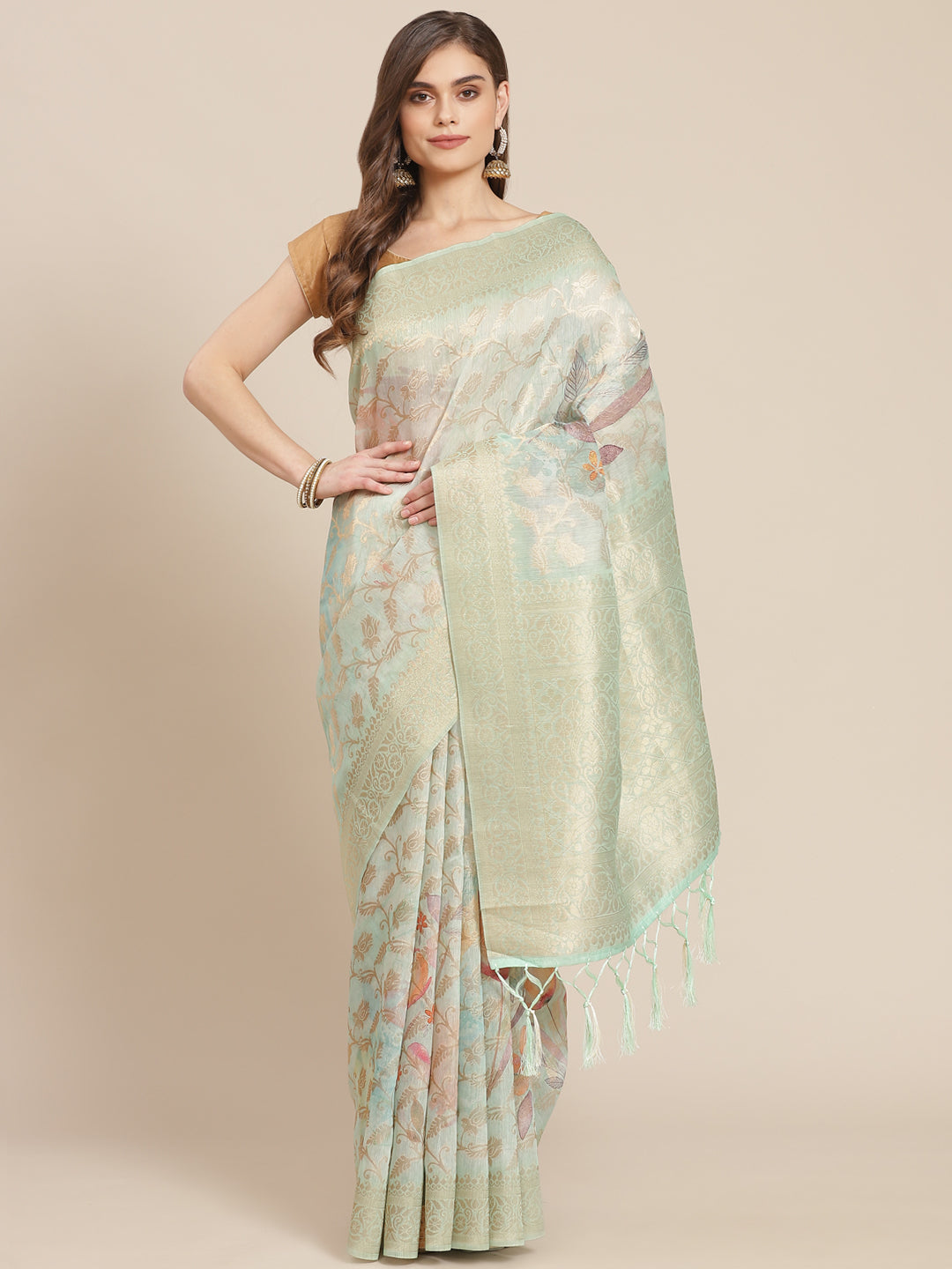 Digital Floral Printed Banarasi Pallu Cotton Chanderi Saree