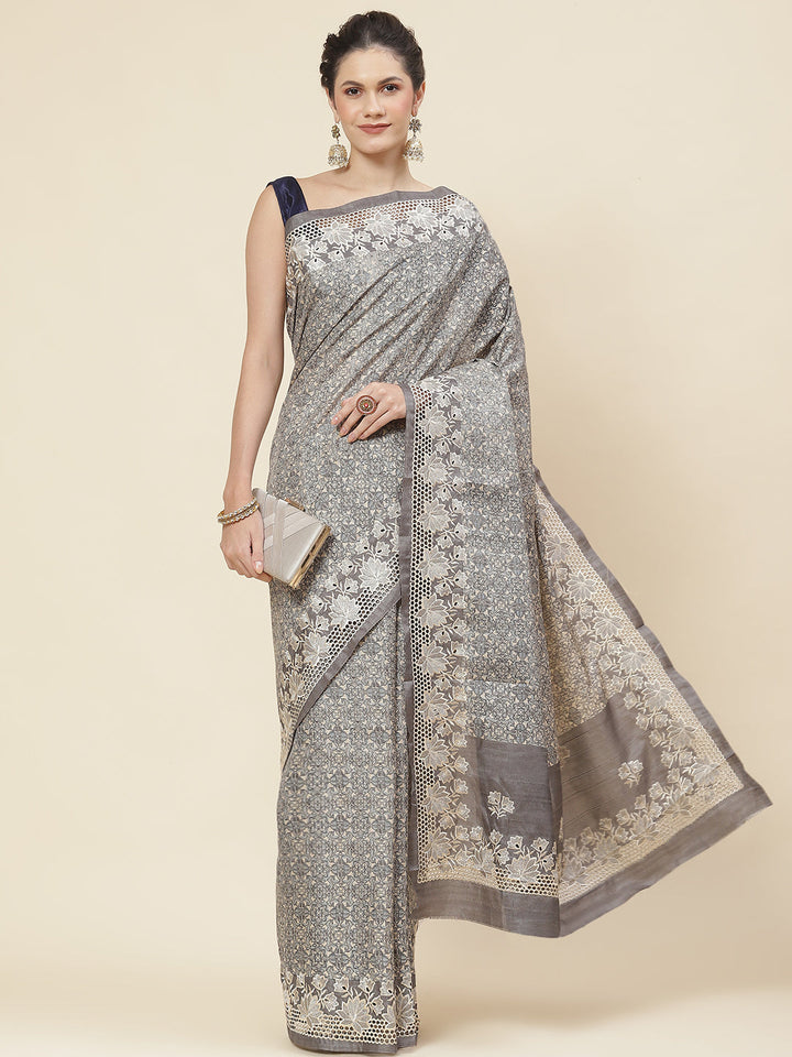 Traditional Print Tussar Saree