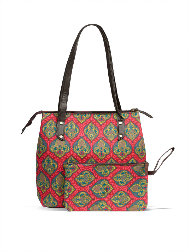 Multicolor Printed Cotton Handbag With Pouch