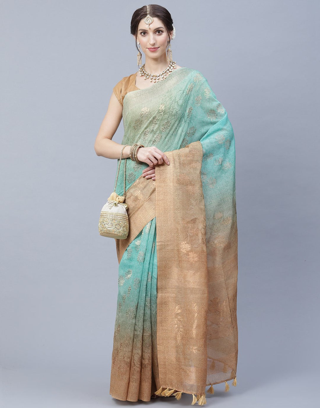 Floral Print Cotton Chanderi Saree