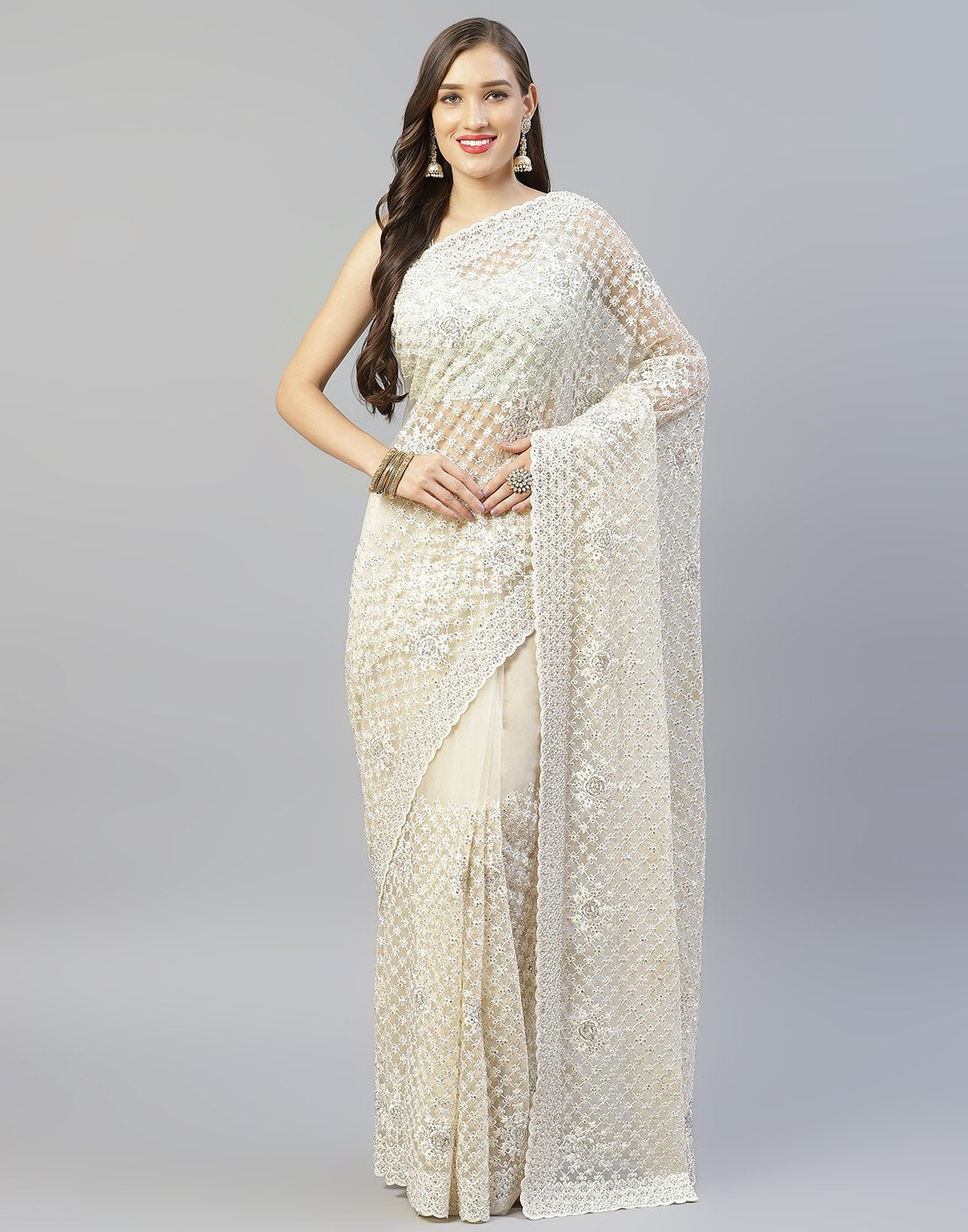 Beige Embroidered Saree