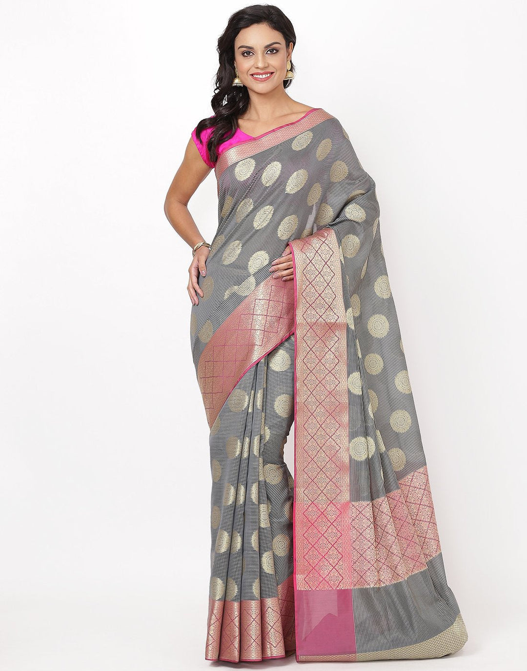 Grey Cotton Woven Saree