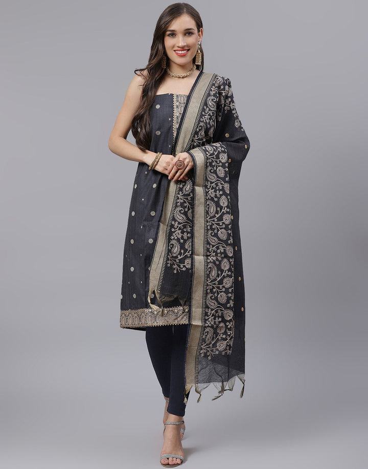 Chanderi Embroidered Suit Piece with fancy dupatta