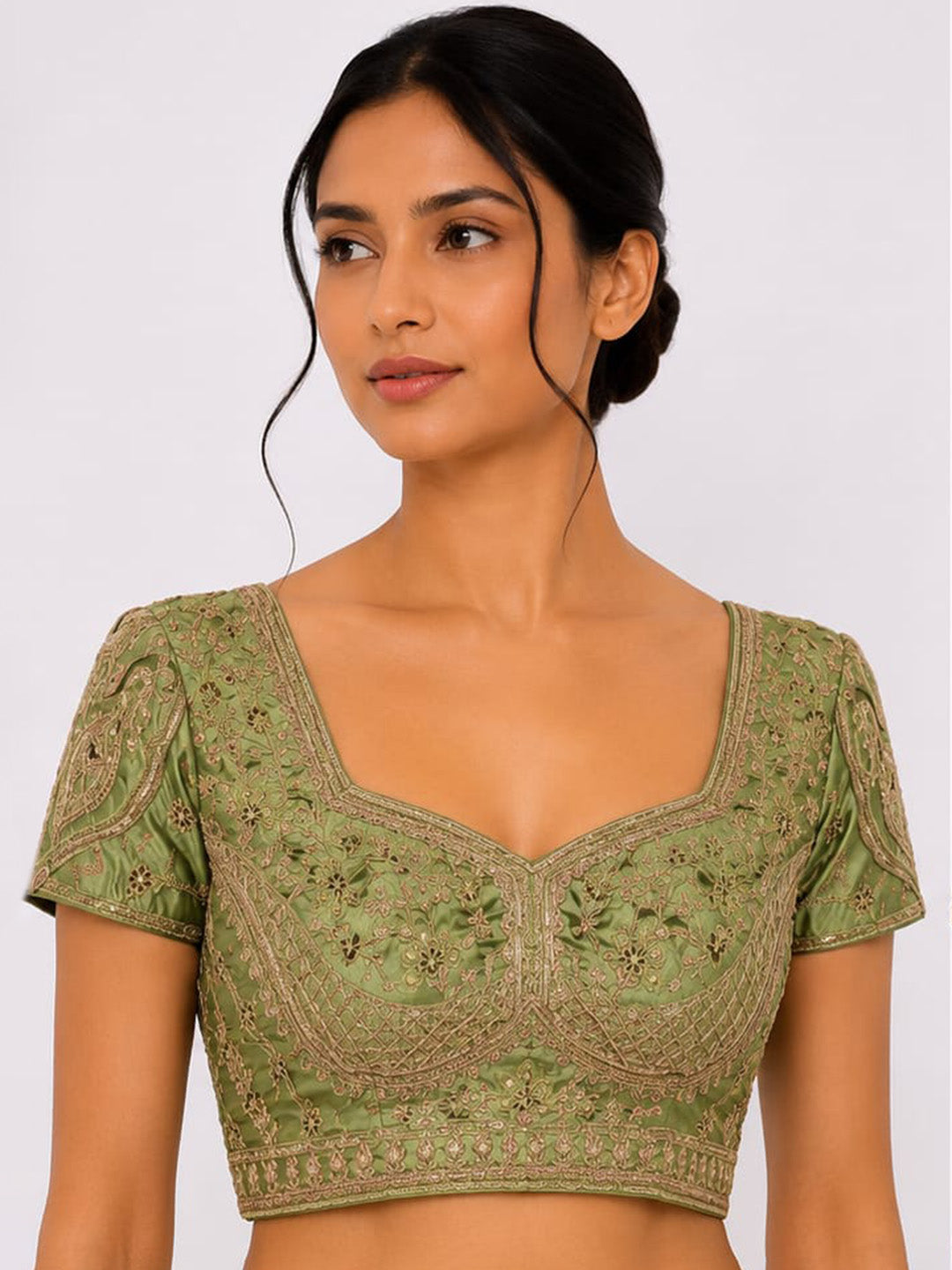 Premium Pista-Green Embroidery Viscose Blouse Piece