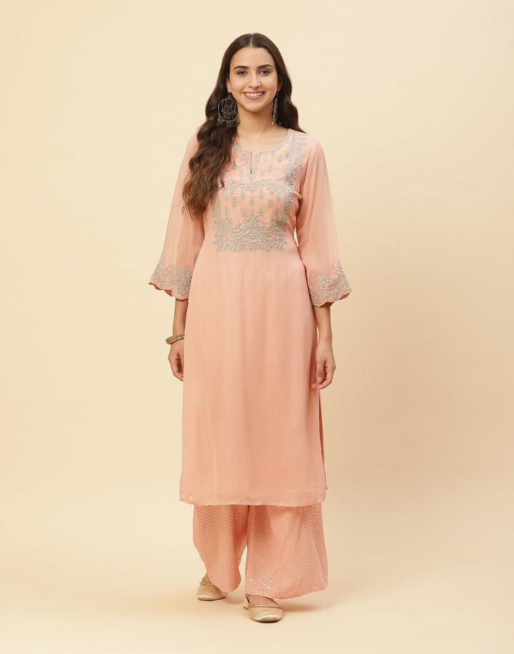Zari Embroidered Georgette Kurti With Palazzo