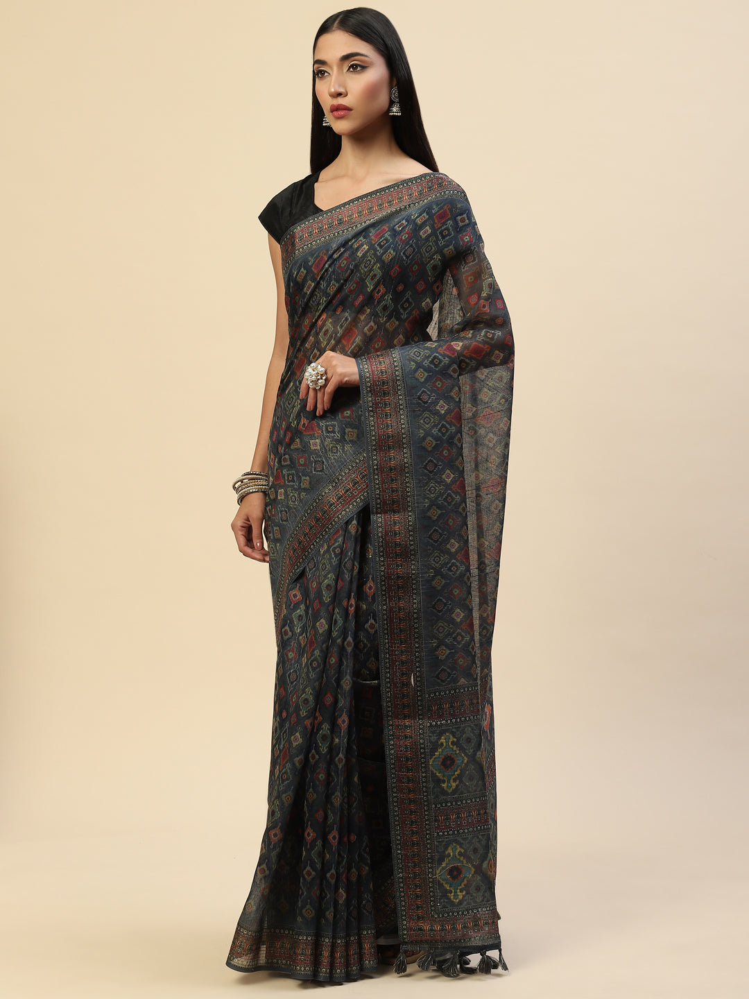Digital Printed Sequin Cotton Saree