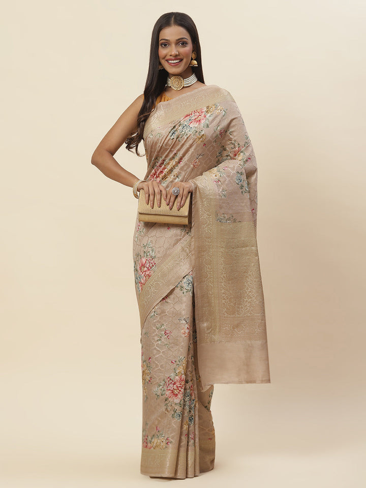 Digital Floral Printed Tussar Saree