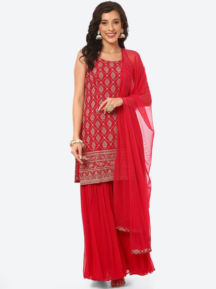 Resham Jaal  Georgette Kurti With Garara With Net Dupatta
