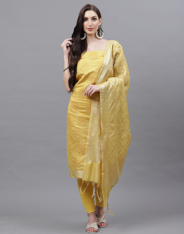 Chanderi Embroidered Suit Piece with Banarasi Dupatta