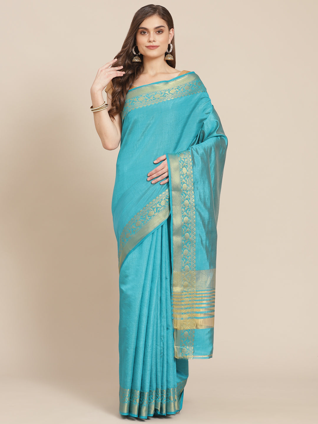 Plain Art Handloom Saree with  Zari Border