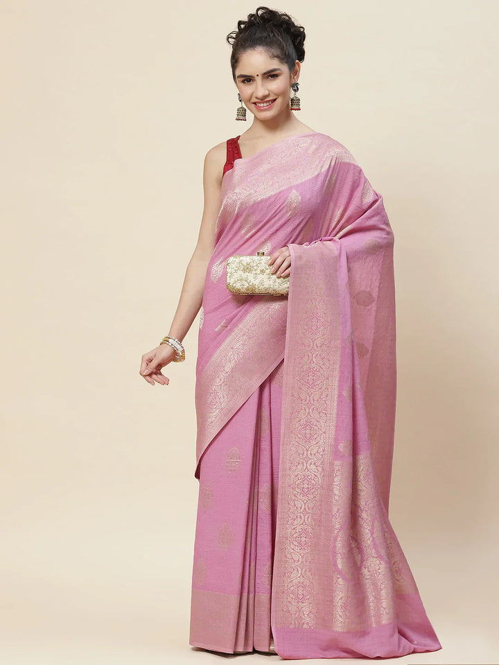 Zari Booti Tussar Plain Saree