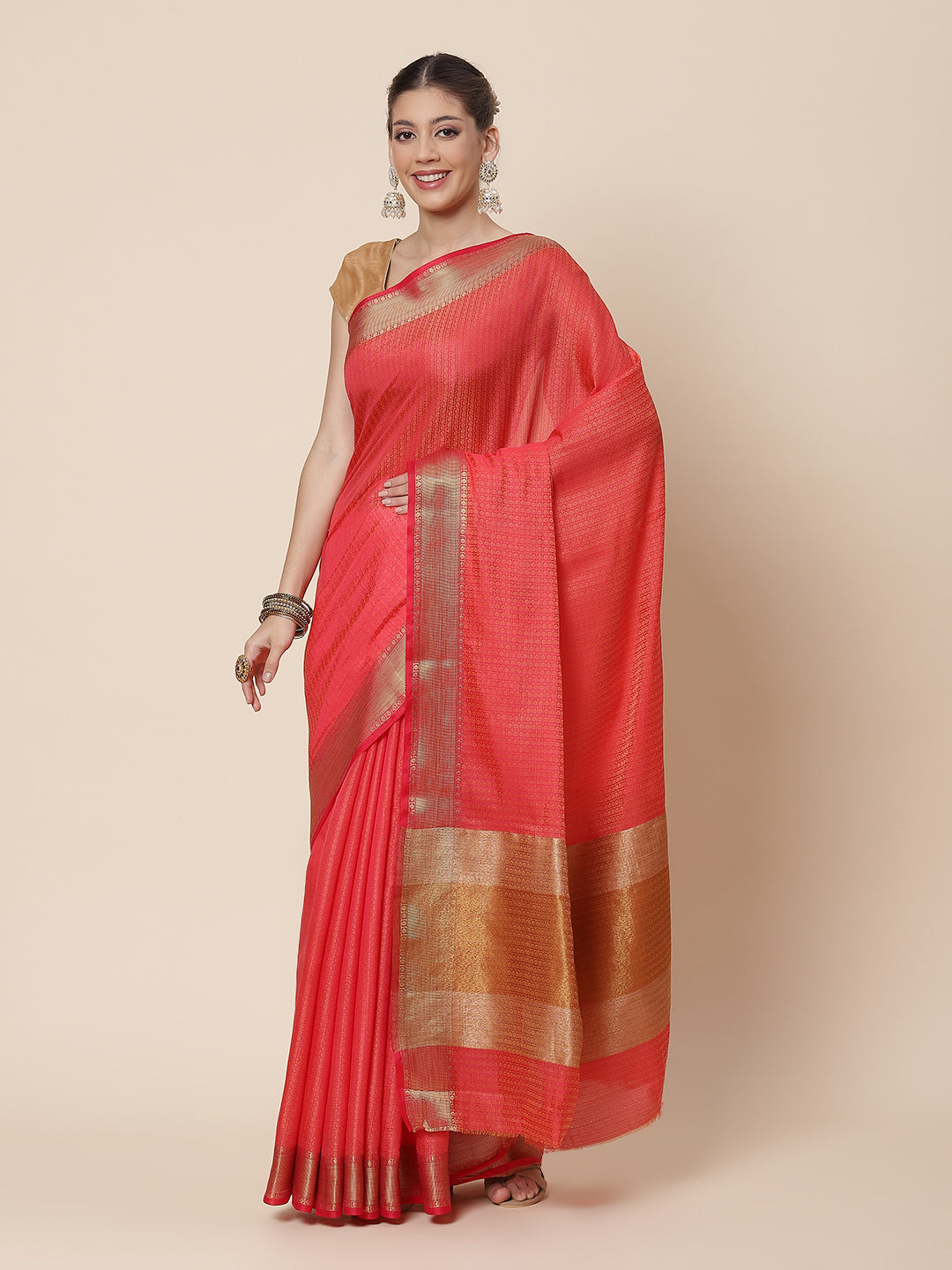 Jacquard Zari Border Art Handloom Woven Saree