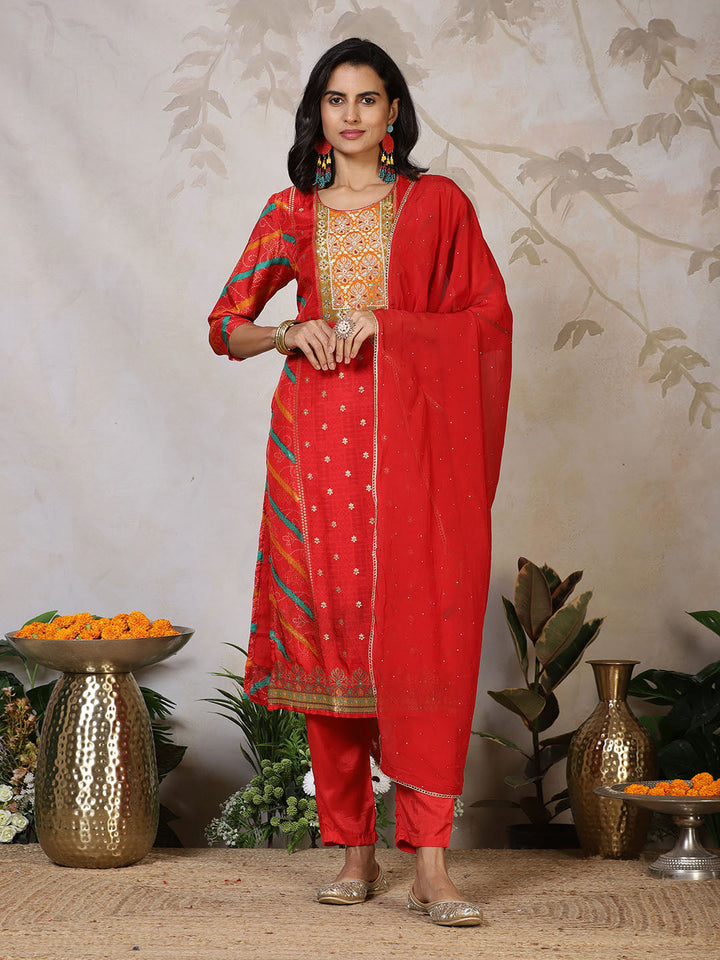 Banarasi Weave Art Silk Kurta With Pants &amp; Dupatta