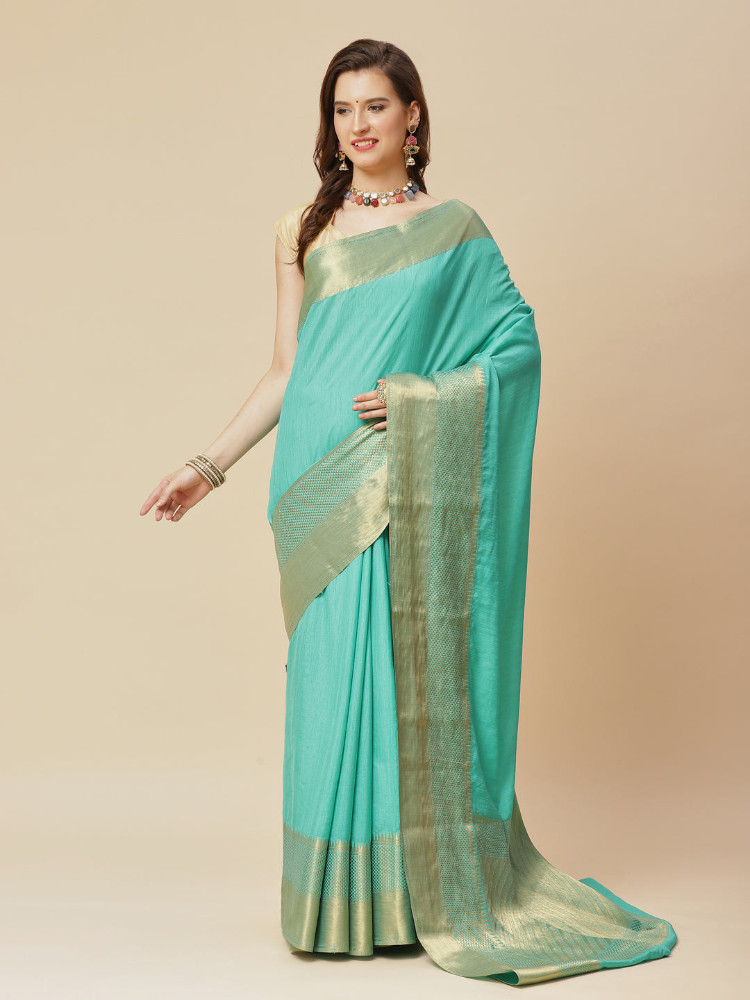 Plain Zari Border Art Handloom Woven Saree
