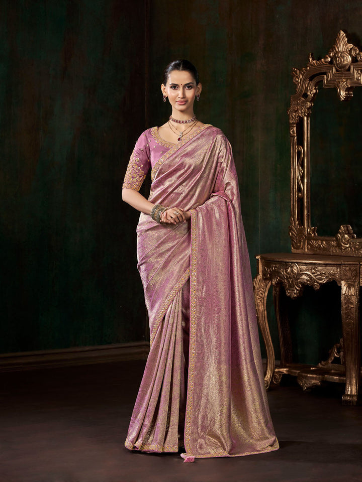 Woven Design &amp; Embroidered Border Art Silk Saree