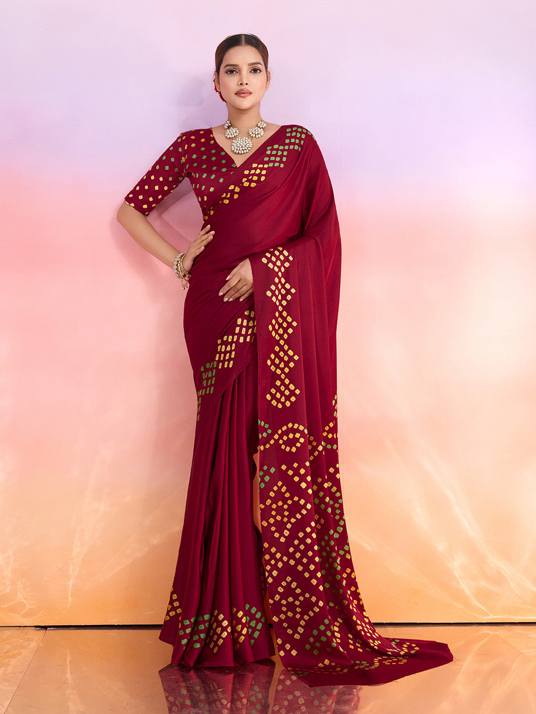 Printed Satin Saree