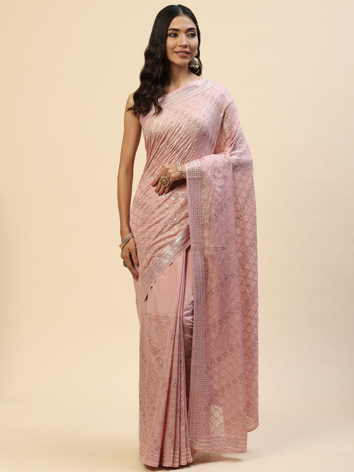 Sequin Embroidered Organza Saree