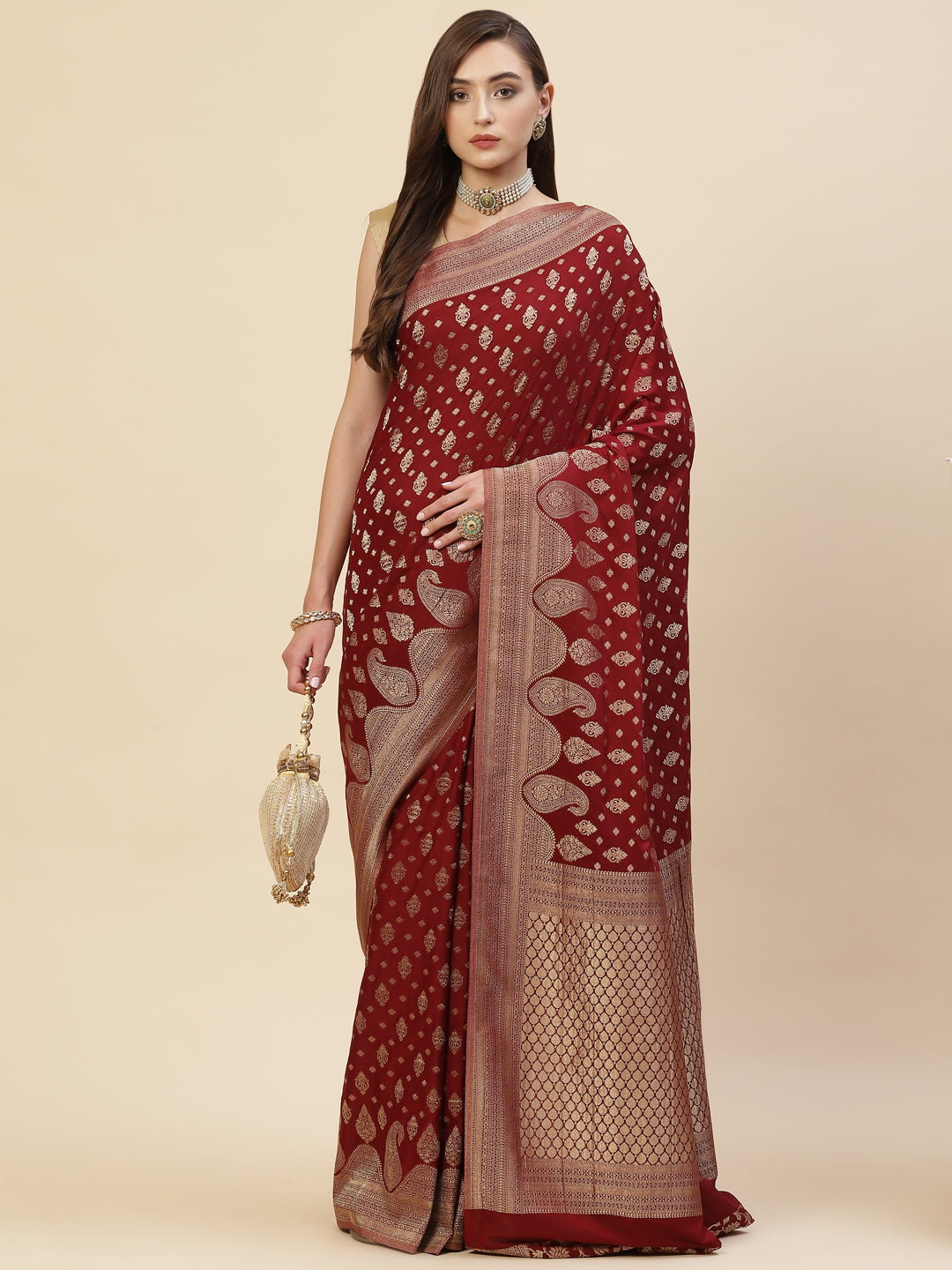 Zari Border Booti Georgette Saree