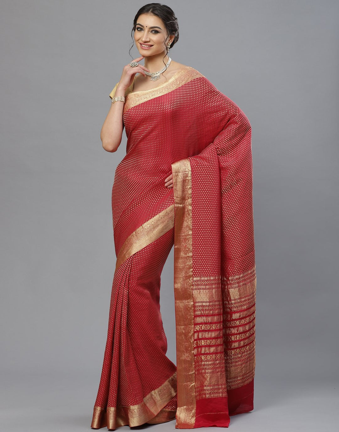 Crepe Saree with Zari Booti Design