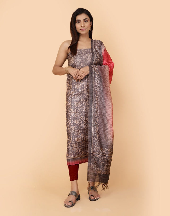 Printed Chanderi Suit Piece With Art Silk Dupatta