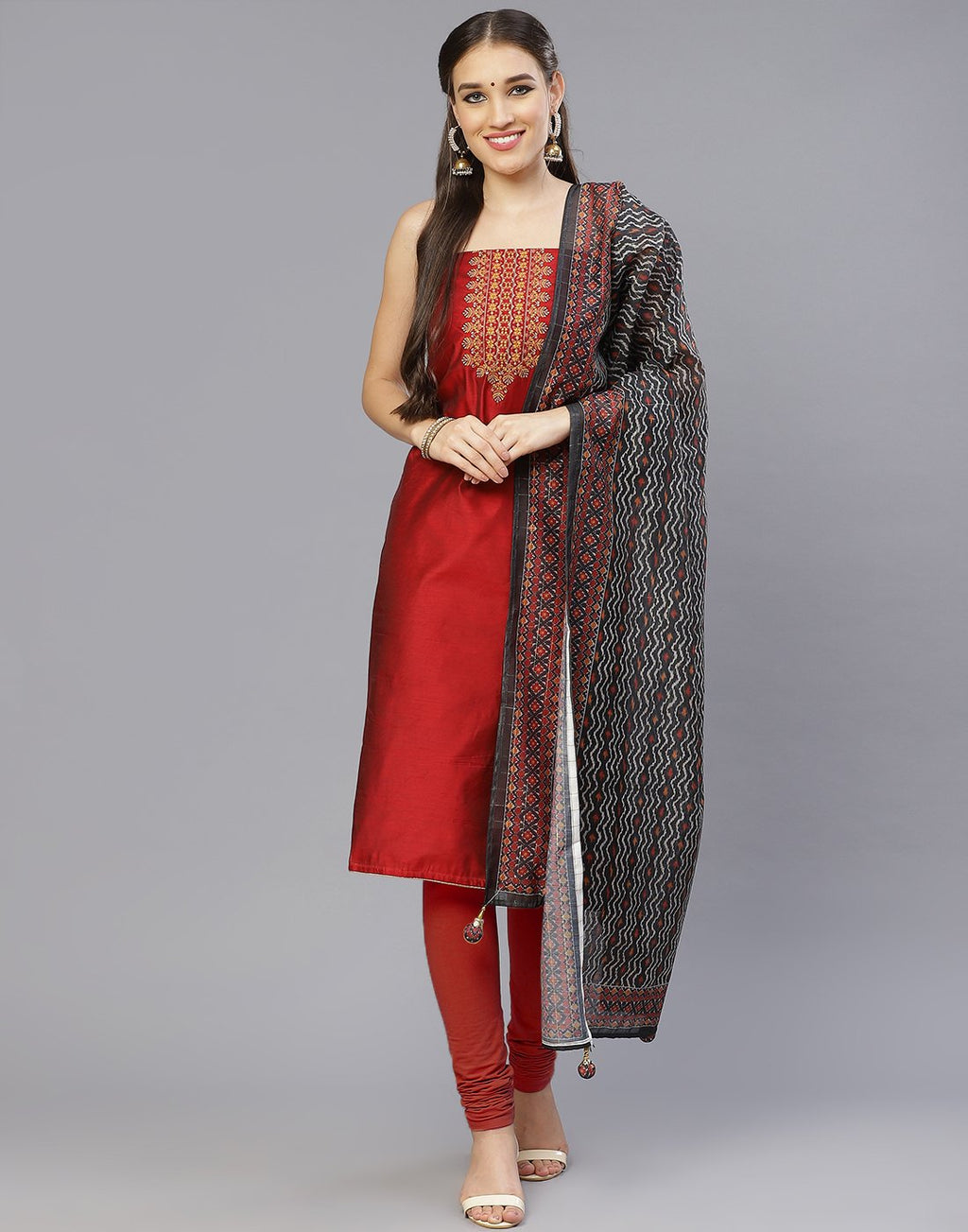 Chanderi Embroidered Suit Piece with fancy dupatta