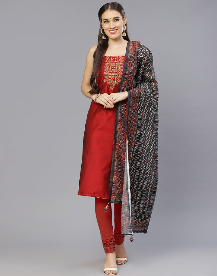 Chanderi Embroidered Suit Piece with fancy dupatta