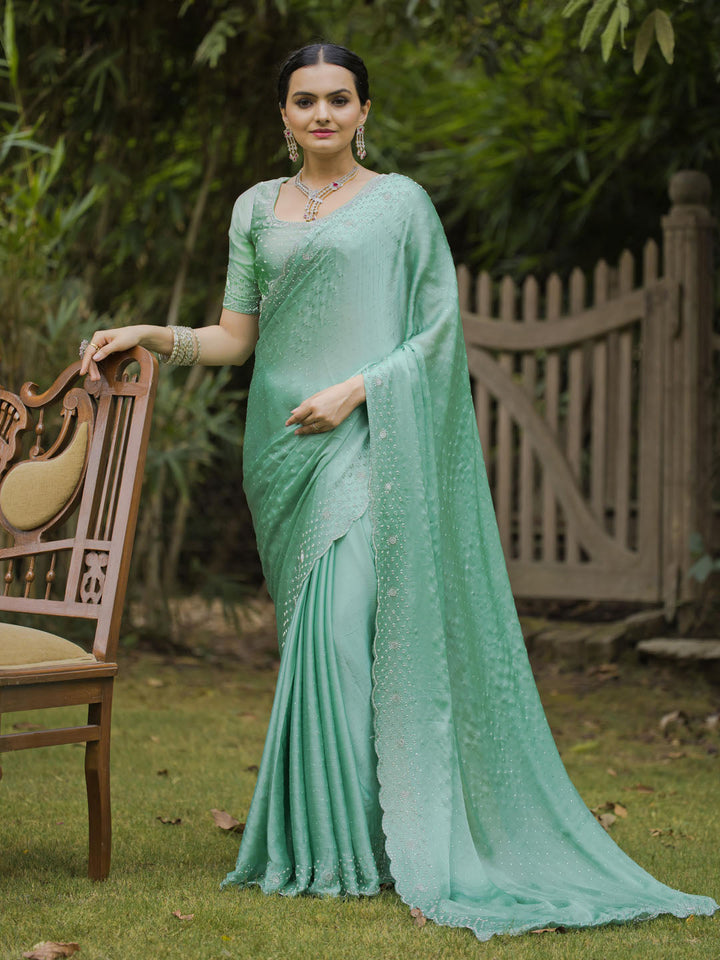 Cutdana Embroidered Chinon Saree