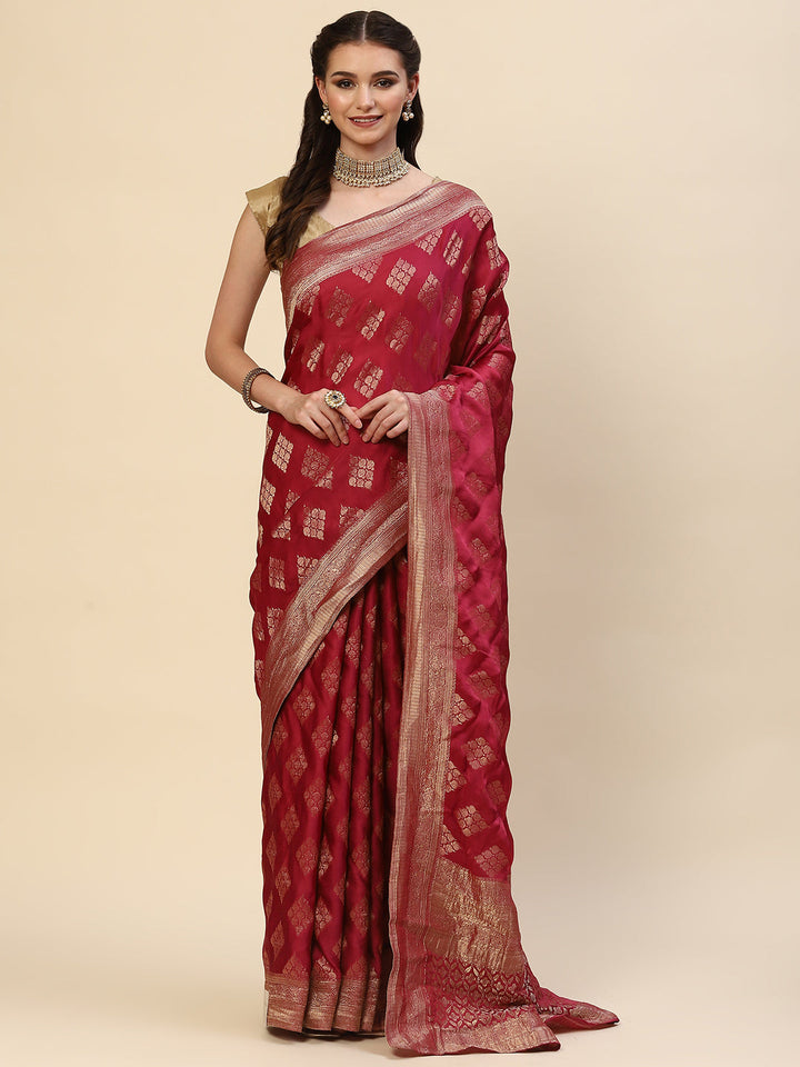 Zari Border Booti Organza Plain Saree