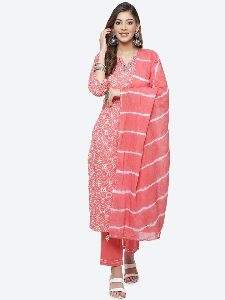 Resham Mirror Booti Cotton Stitched Salwar Kameez With Chiffon Dupatta