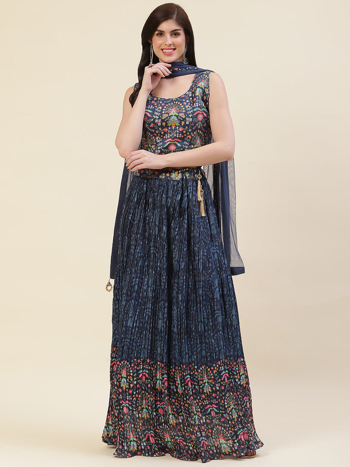 Floral Printed Crepe Choli With Lehenga &amp; Dupatta
