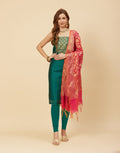 Embroidered Chanderi Suit Piece With Banarasi Dupatta