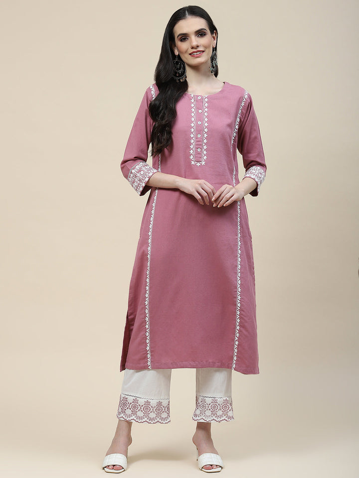 Plain Cotton Kurta With Pants