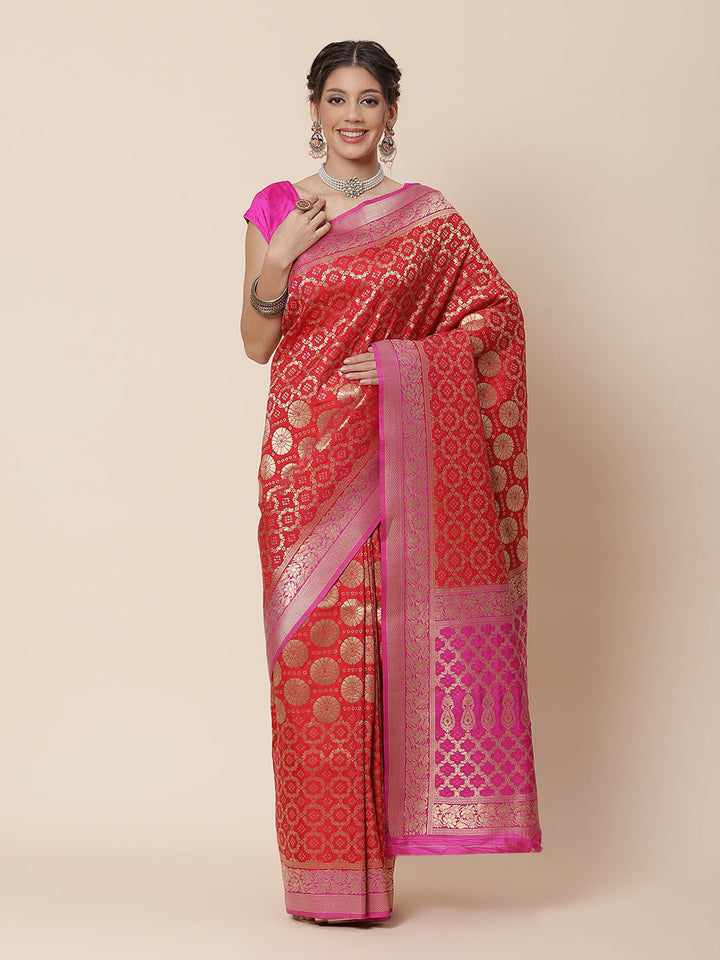 Bandhej Art Handloom Woven Saree