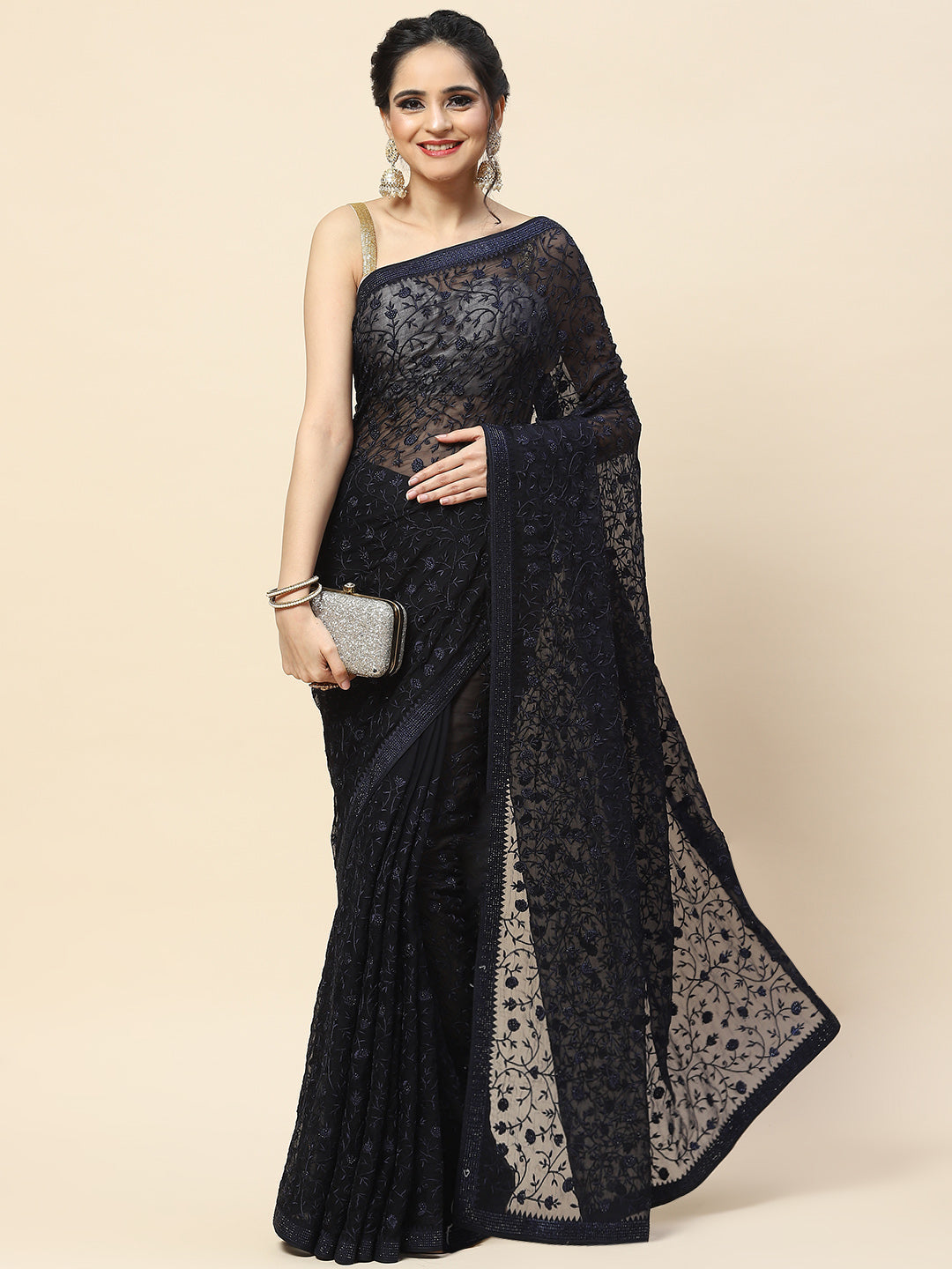 Resham Jaal Embroidered Chiffon Saree