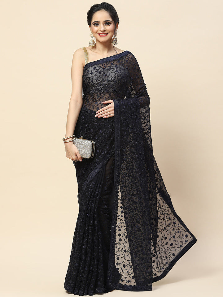 Resham Jaal Embroidered Chiffon Saree
