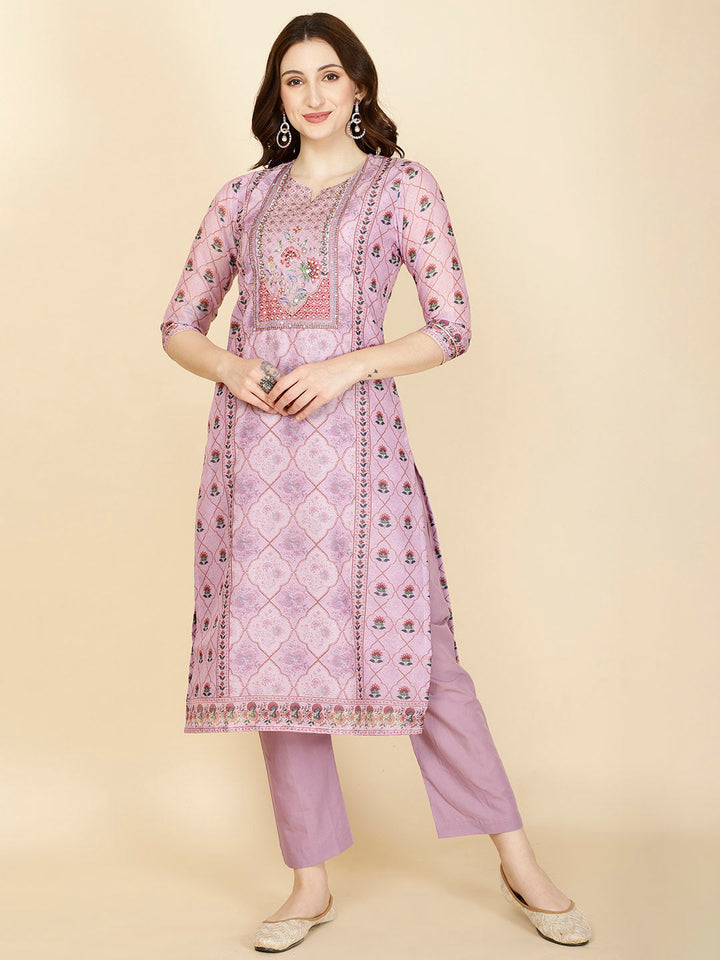 Abstract Printed Chanderi Kurta With Pants
