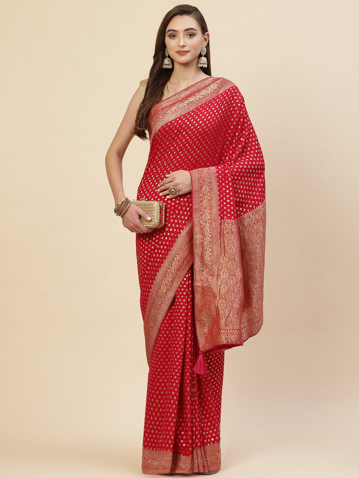 Zari Border Booti Georgette  Plain Saree