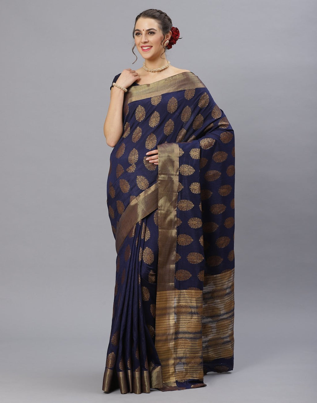 Navy Blue Art Handloom Woven Saree