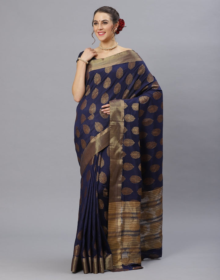 Navy Blue Art Handloom Woven Saree