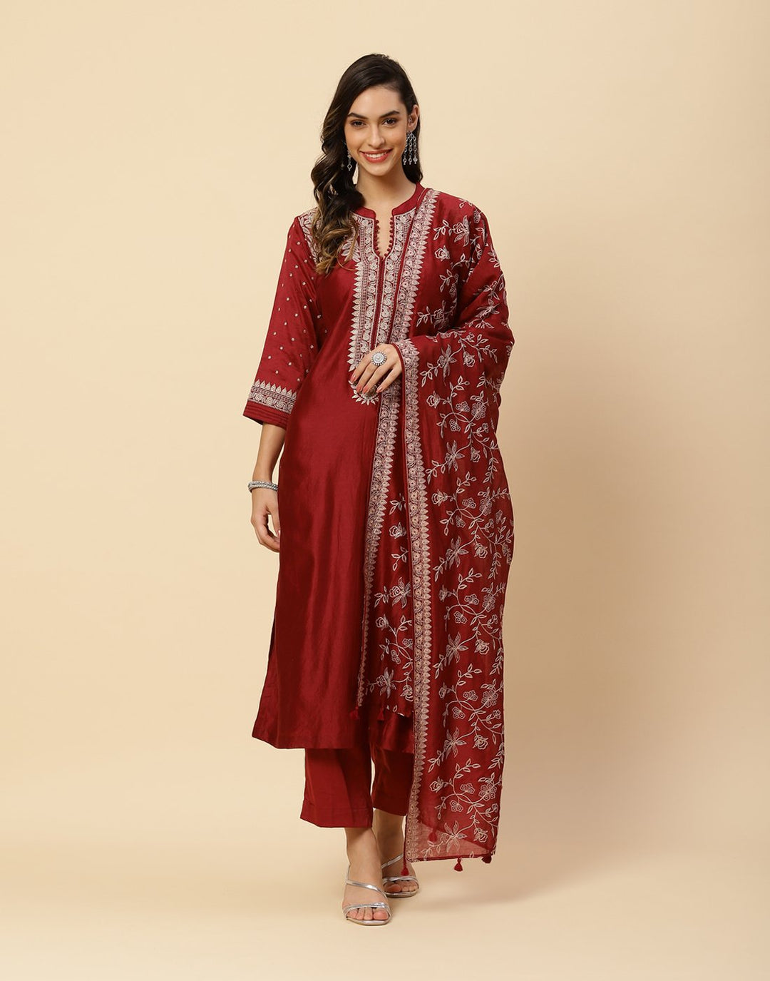 Embroidered Cotton Chanderi Salwar Kameez Stitched Suit With Chanderi Dupatta