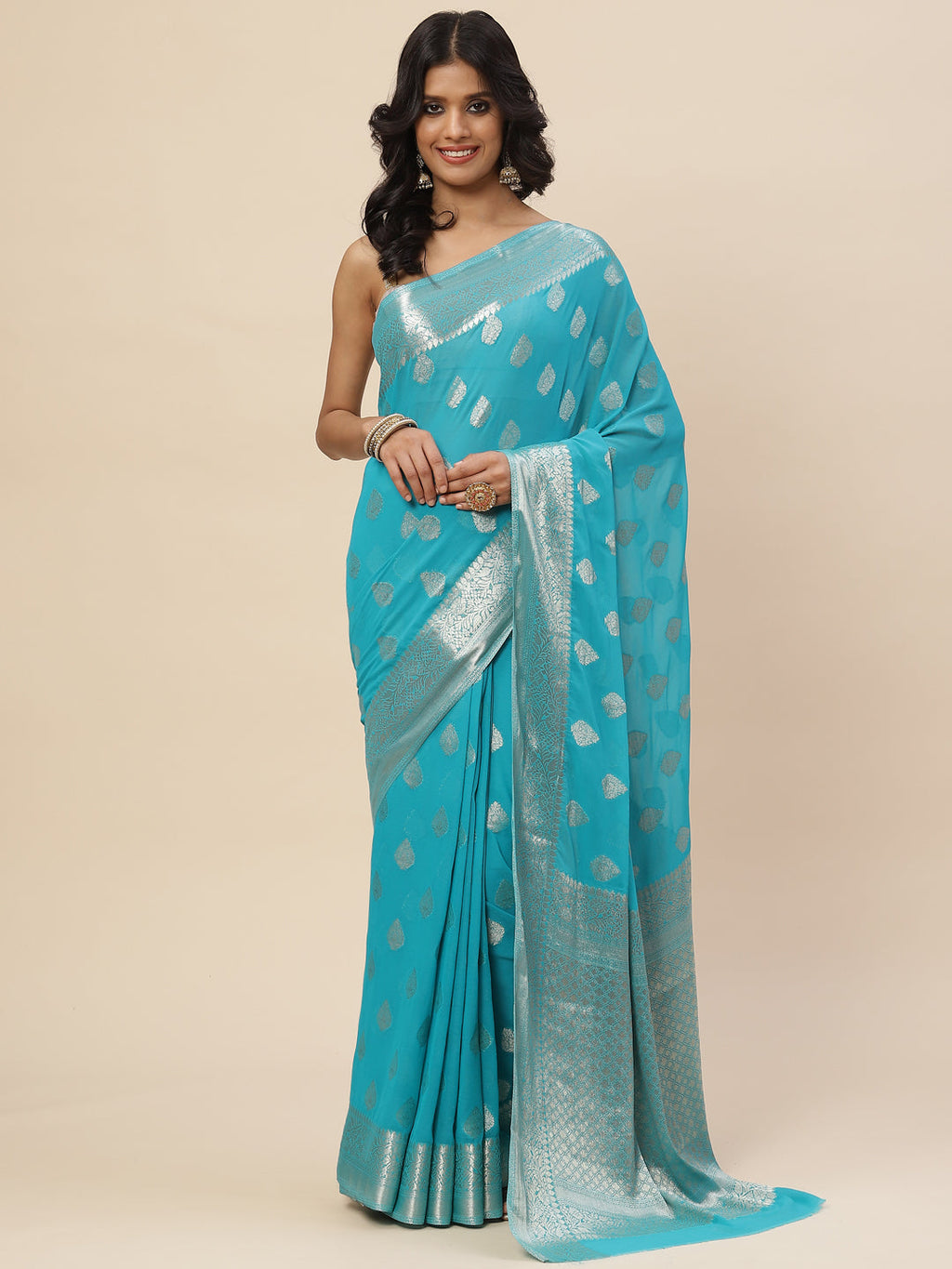 Zari Booti Chiffon Plain Saree