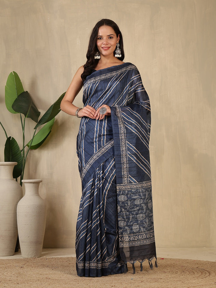 Printed Tussar Silk Saree