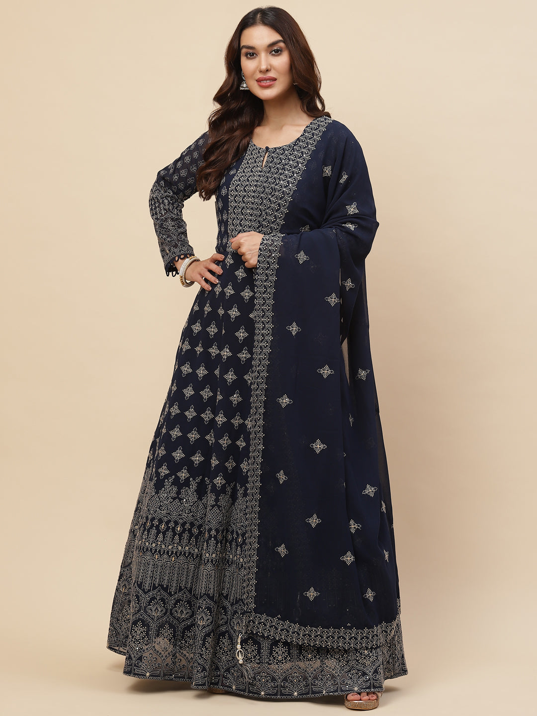 Resham Jaal Georgette Kurta With Churidar &amp; Dupatta